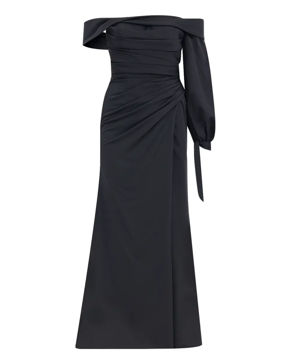 Slit Asymmetrical Collar Satin Woven Evening Dress