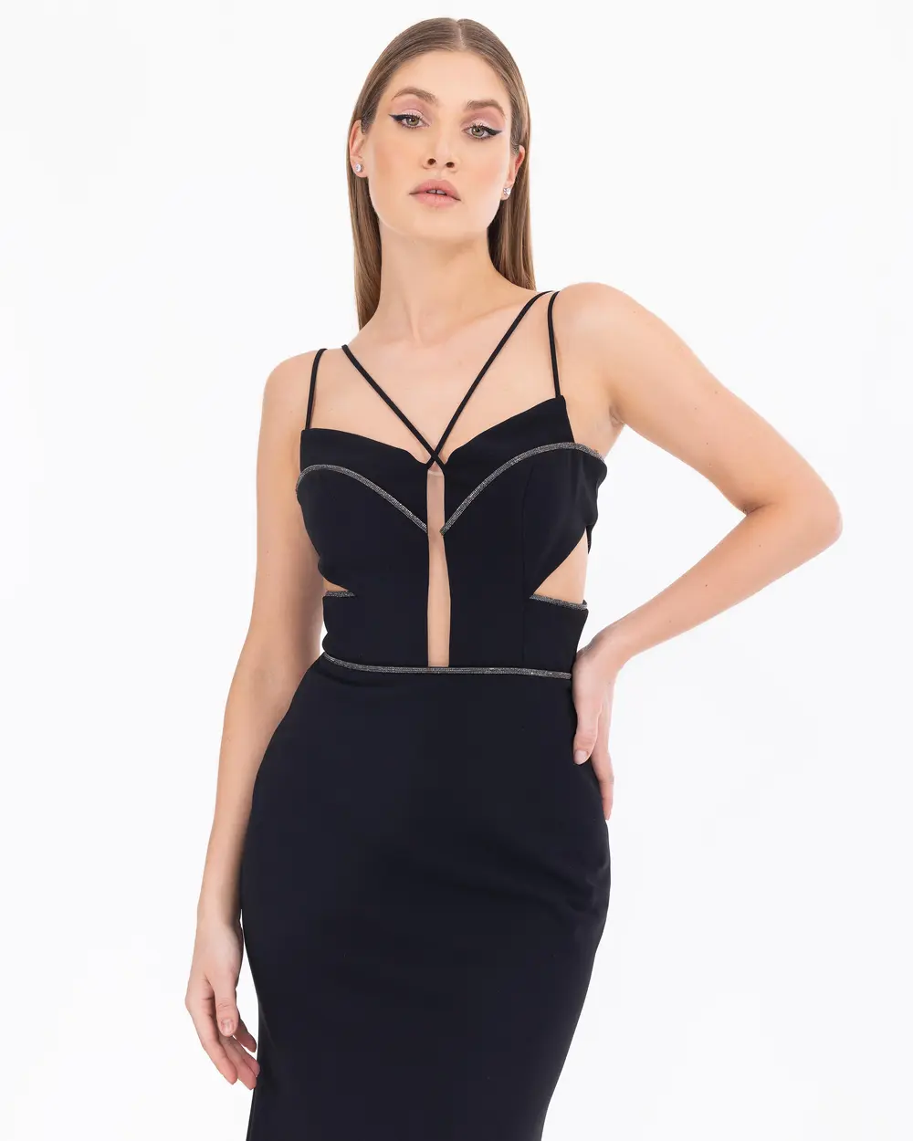Asymmetrical Collar Maxi Length Strap Evening Dress
