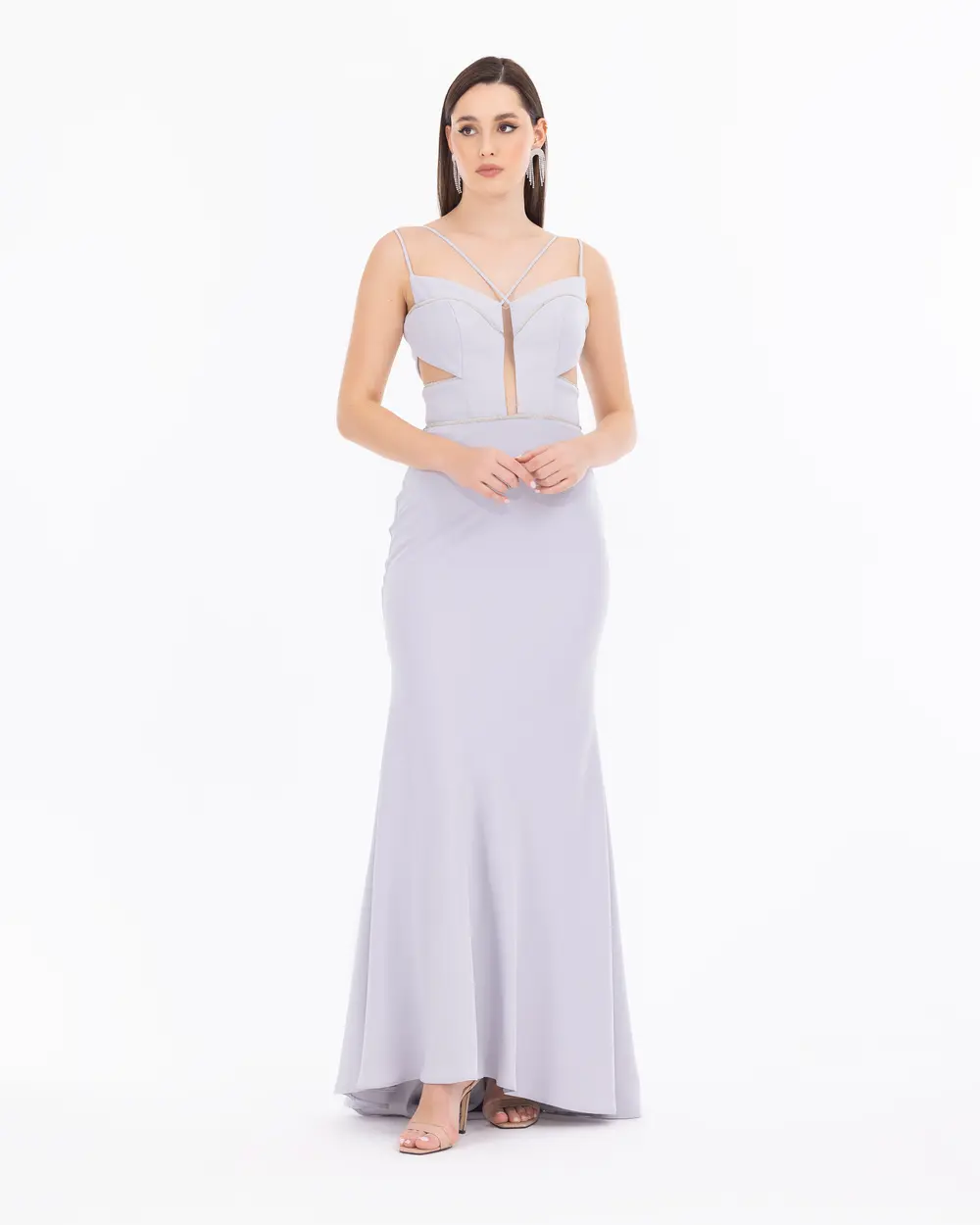 Asymmetrical Collar Maxi Length Strap Evening Dress