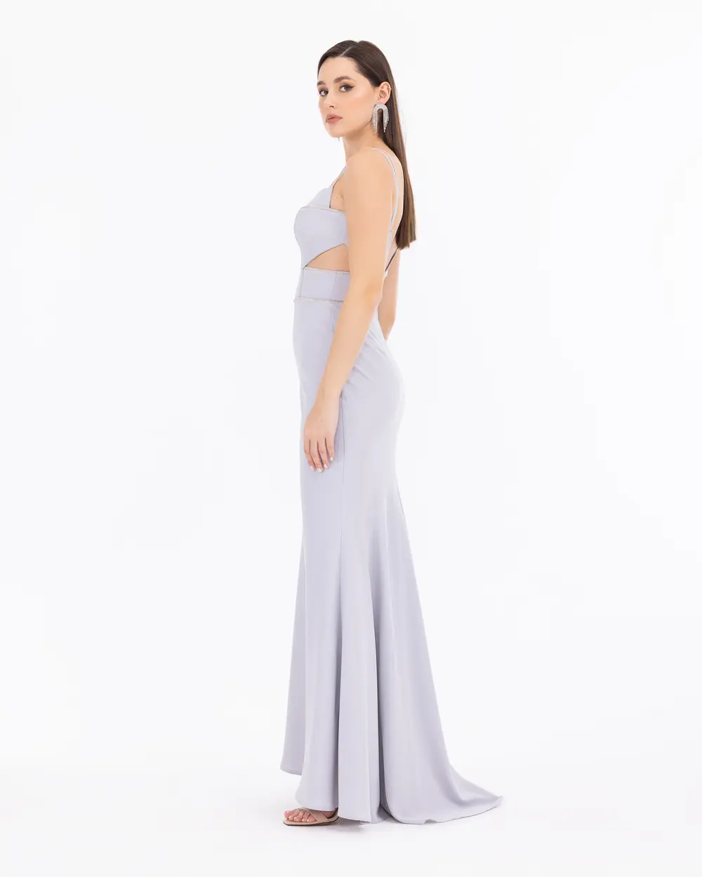 Asymmetrical Collar Maxi Length Strap Evening Dress