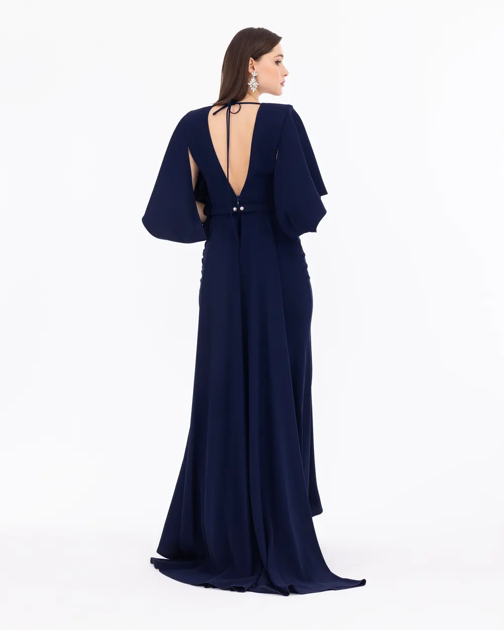 Arched Fish Form Crepe Fabric Evening Dress
