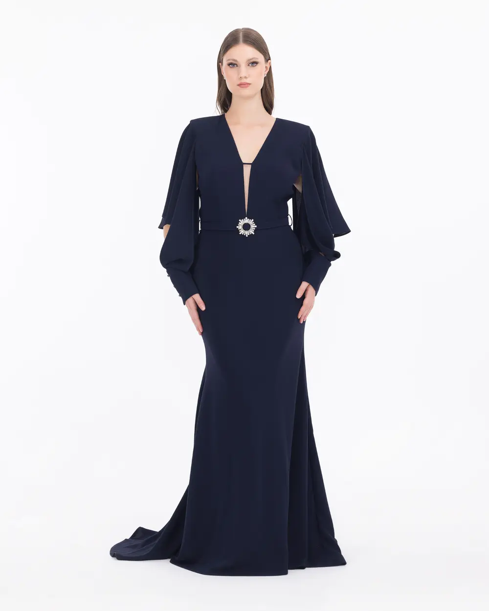 Arched Fish Form Crepe Fabric Evening Dress