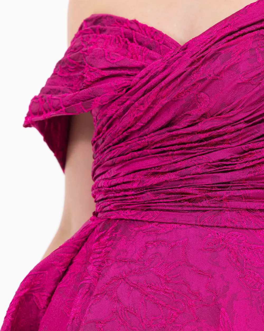 Asymmetrical Collar Slit Jacquard Evening Dress