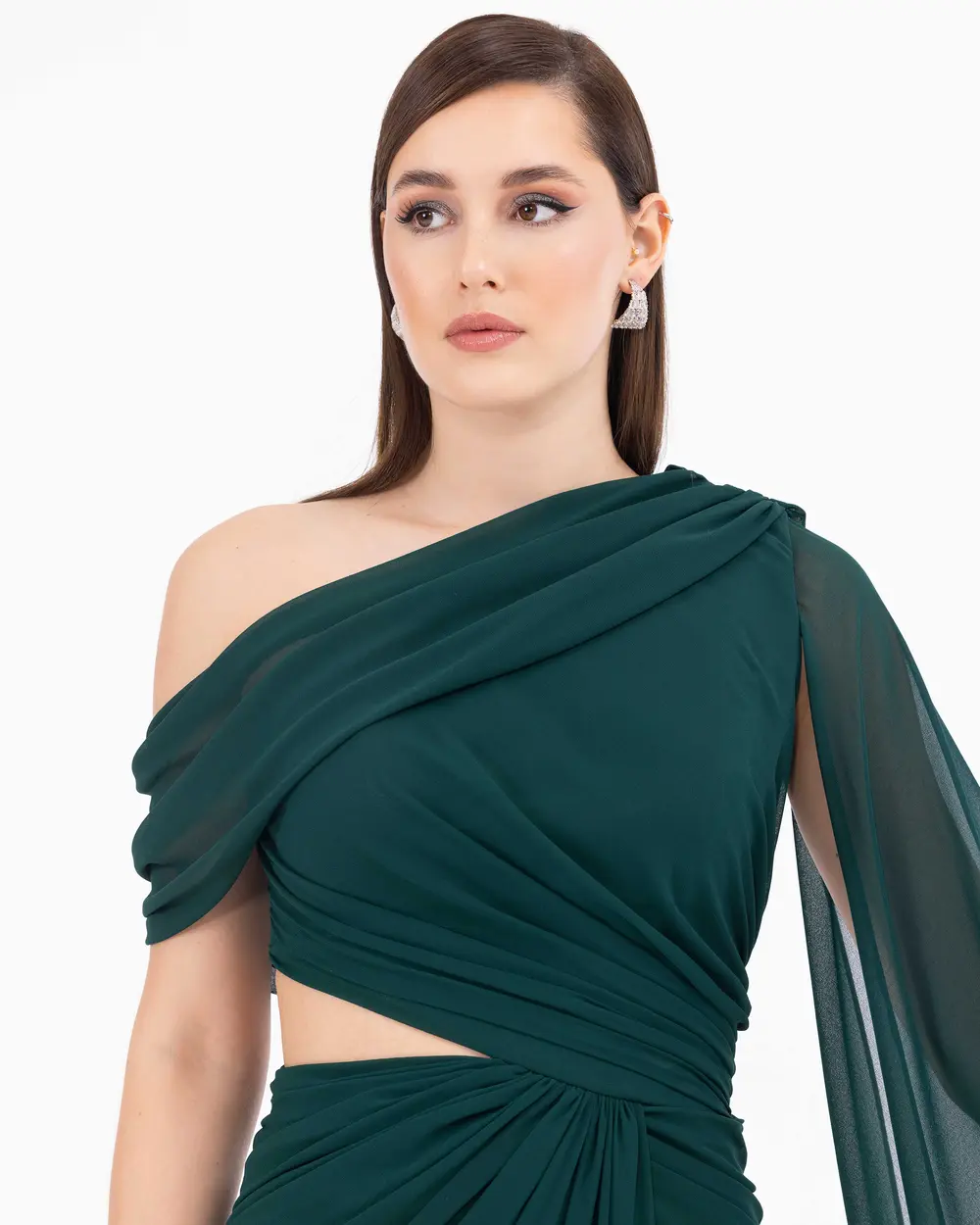 One Shoulder Slit Chiffon Evening Dress