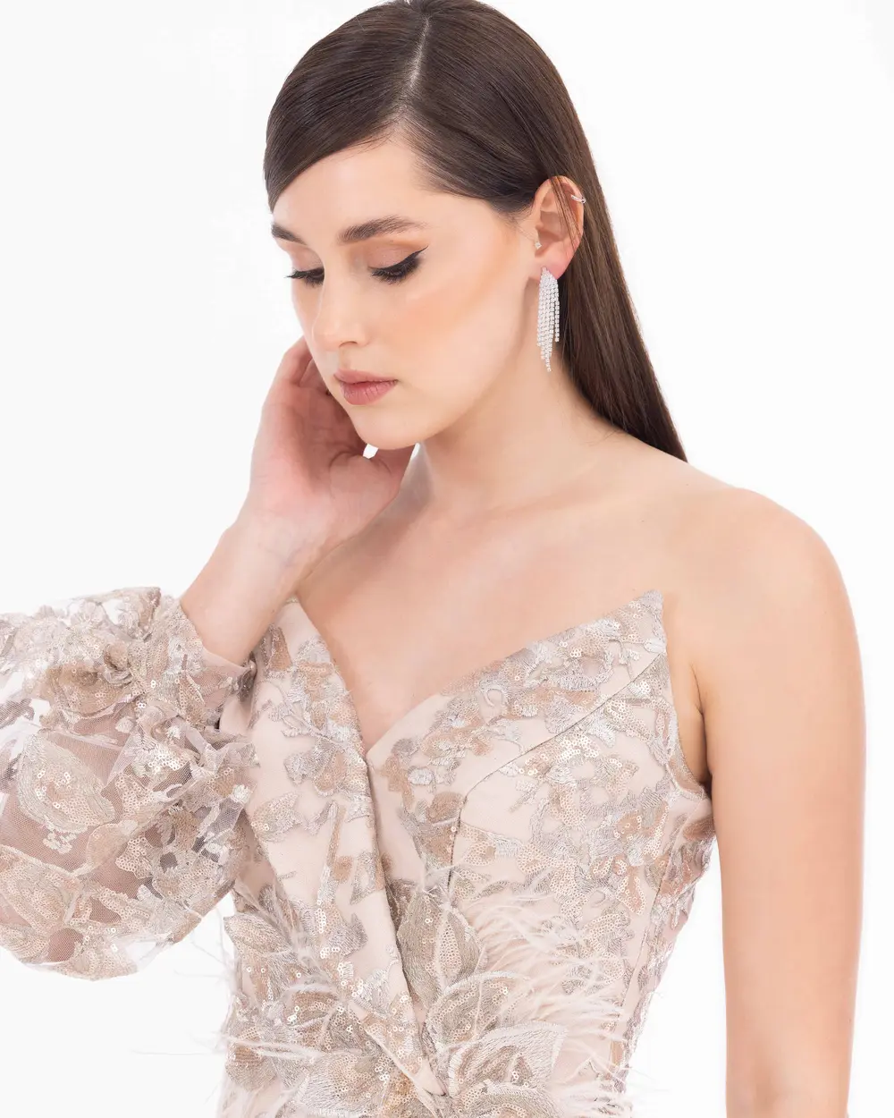 One Shoulder Double Breasted Collar Slim Formal Evening Dress