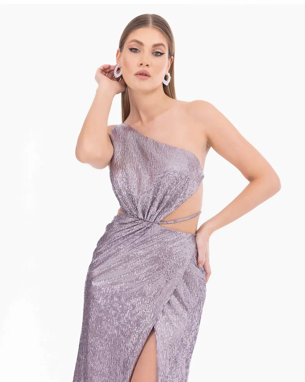 One Shoulder Slit Slim Formal Evening Dress