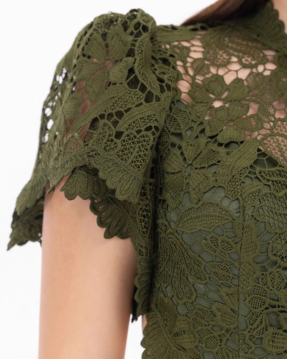 Lace Fabric Judge Collar Midi Length Evening Dress