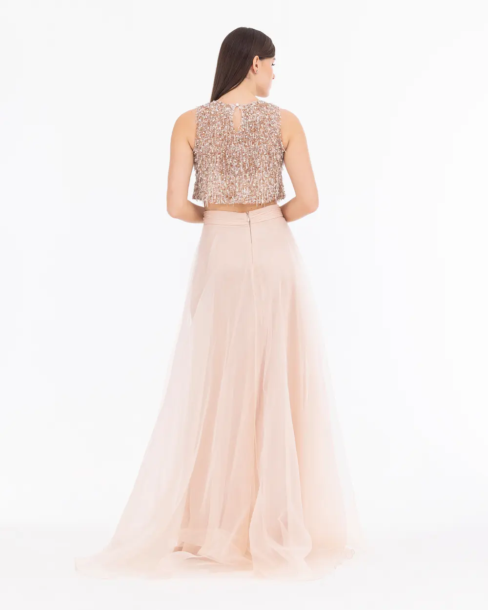 Chiffon Bead Embroidered Two Piece Evening Dress