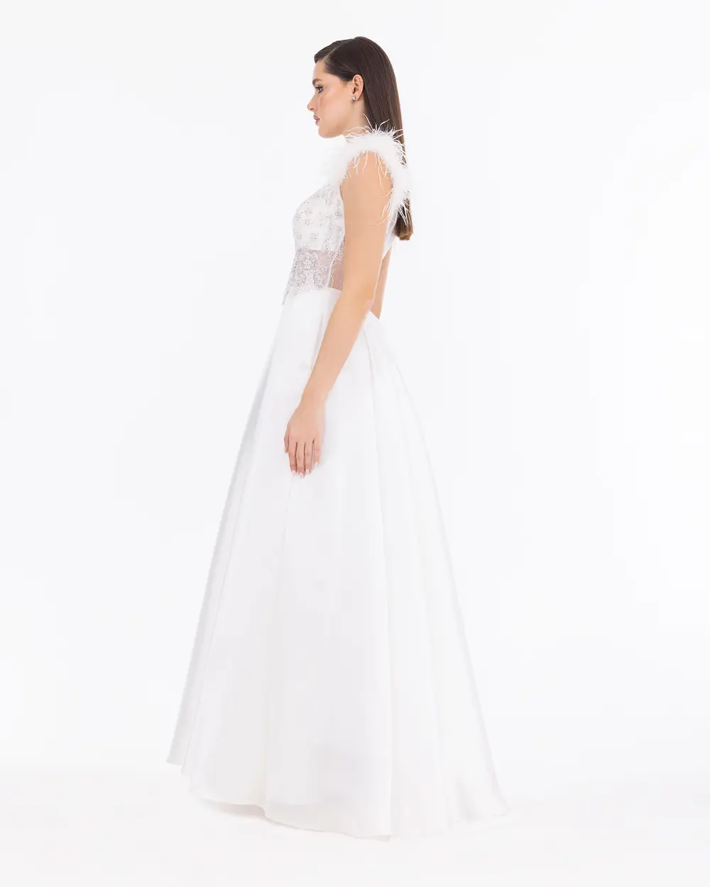 Satin Woven Transparent Detailed Maxi Length Evening Dress