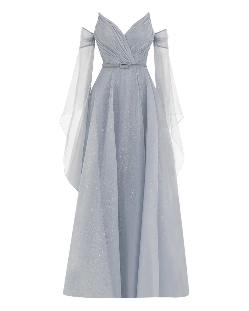 Dovetail Collar Detachable Sleeves Silvery Evening Dress