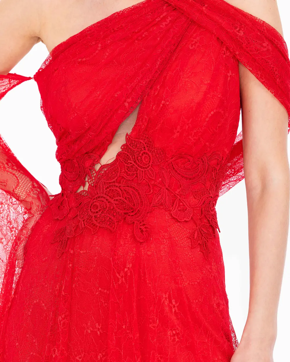 Waist Detailed Asymmetrical One Shoulder Evening Dress