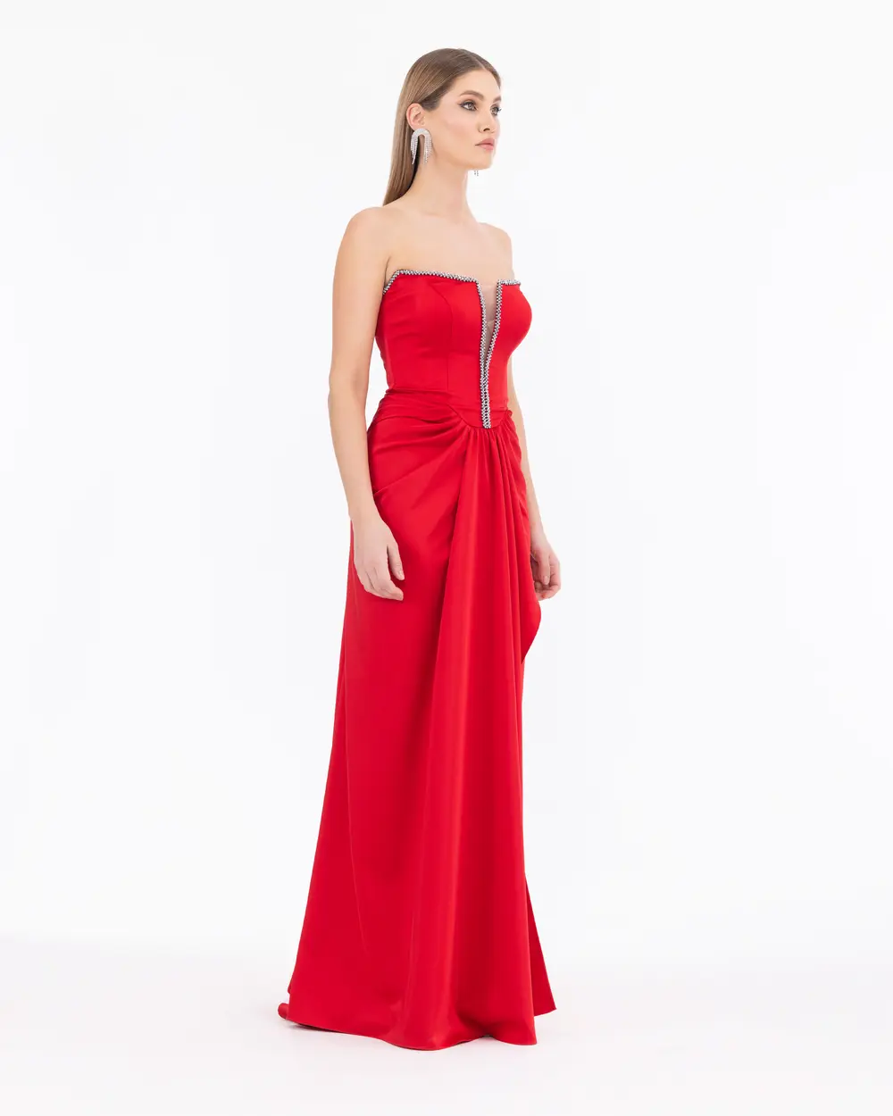 Strapless Neckline Satin Woven Narrow Formal Evening Dress