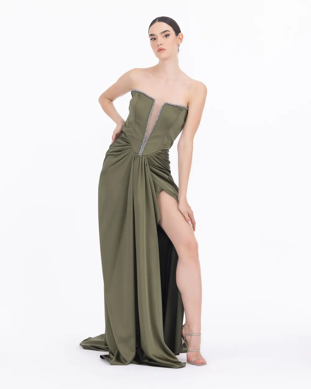 Strapless Neckline Satin Woven Narrow Formal Evening Dress