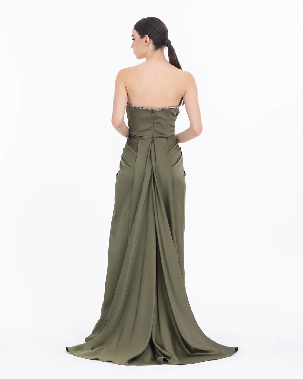 Strapless Neckline Satin Woven Narrow Formal Evening Dress