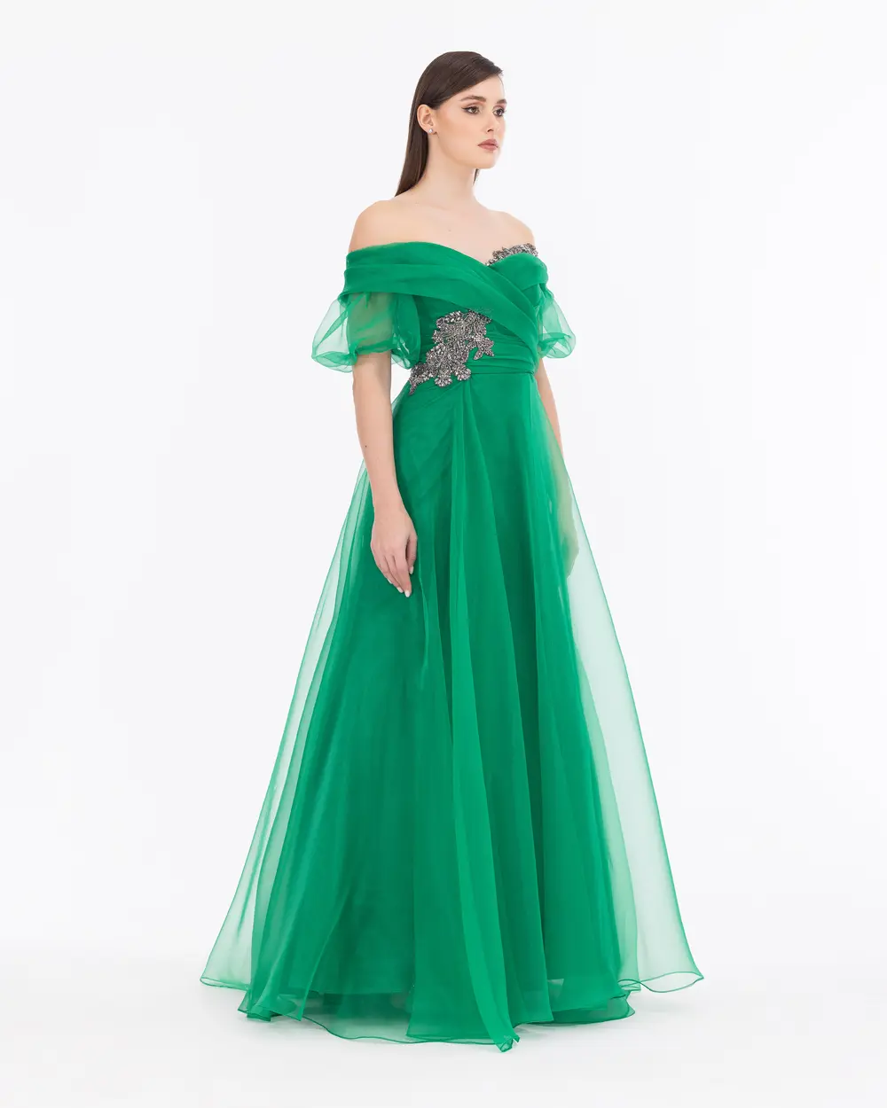 Heart Collar Draped Maxi Length Evening Dress