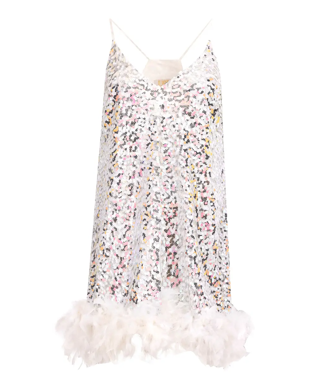 Sequin Halter Neck Feather Detailed Mini Evening Dress