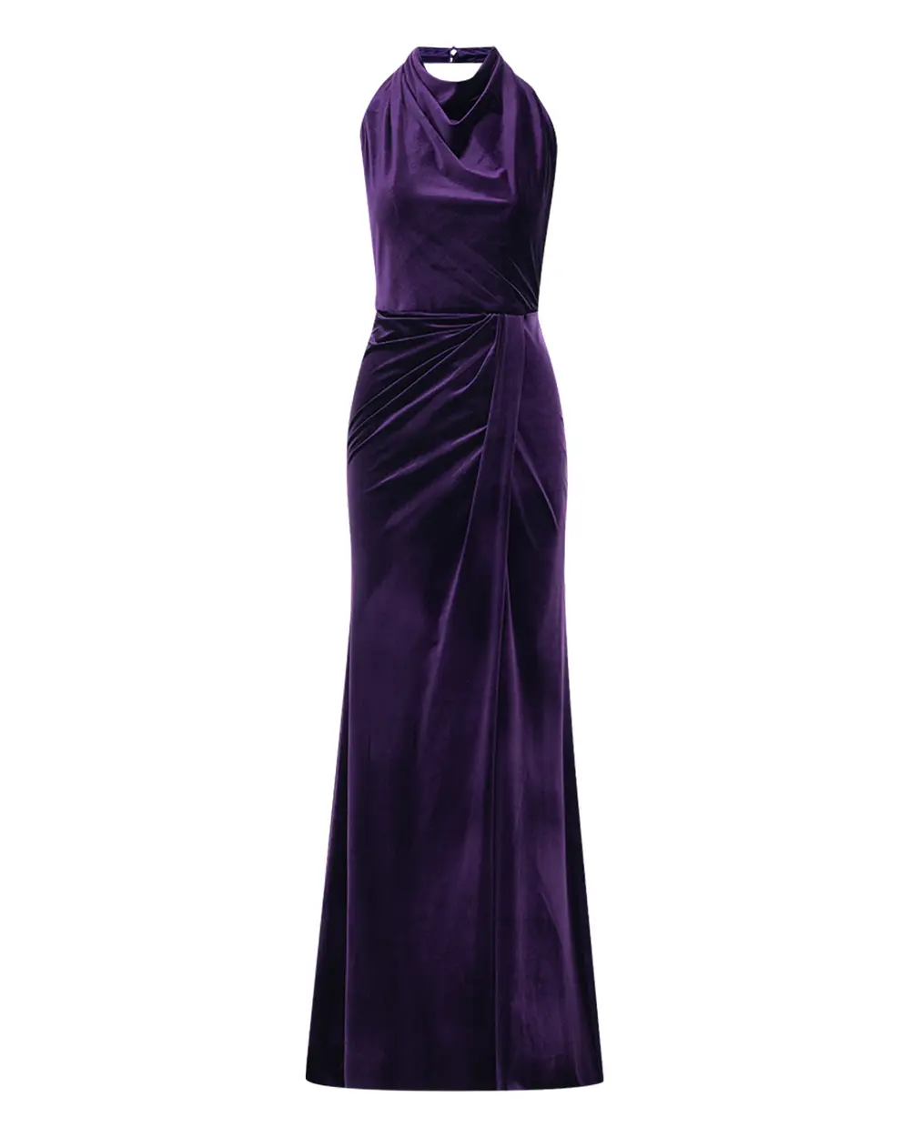 Halter Neck Slit Detailed Velvet Evening Dress