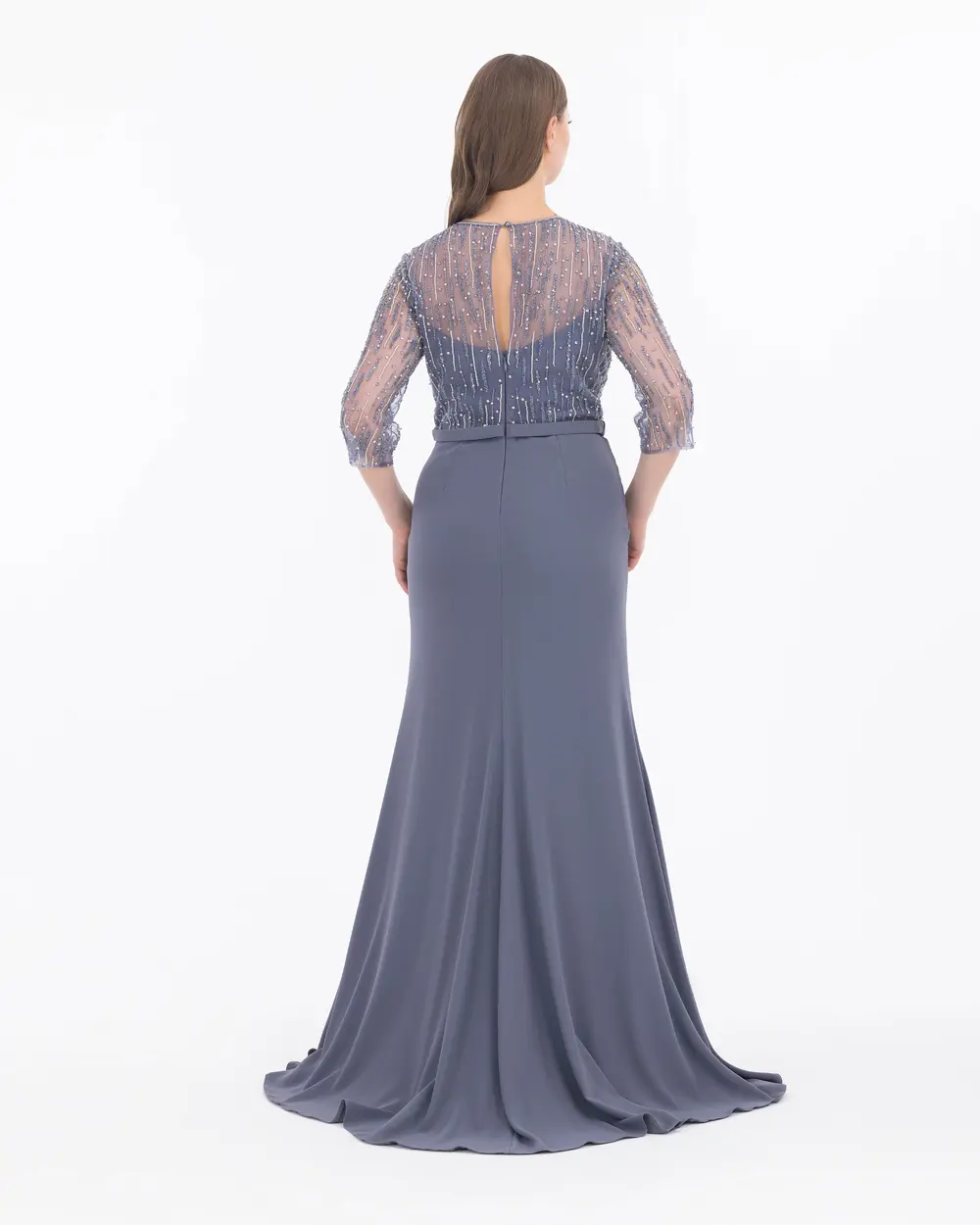 Plus Size Three Quarter Sleeve Lace Evening Dress