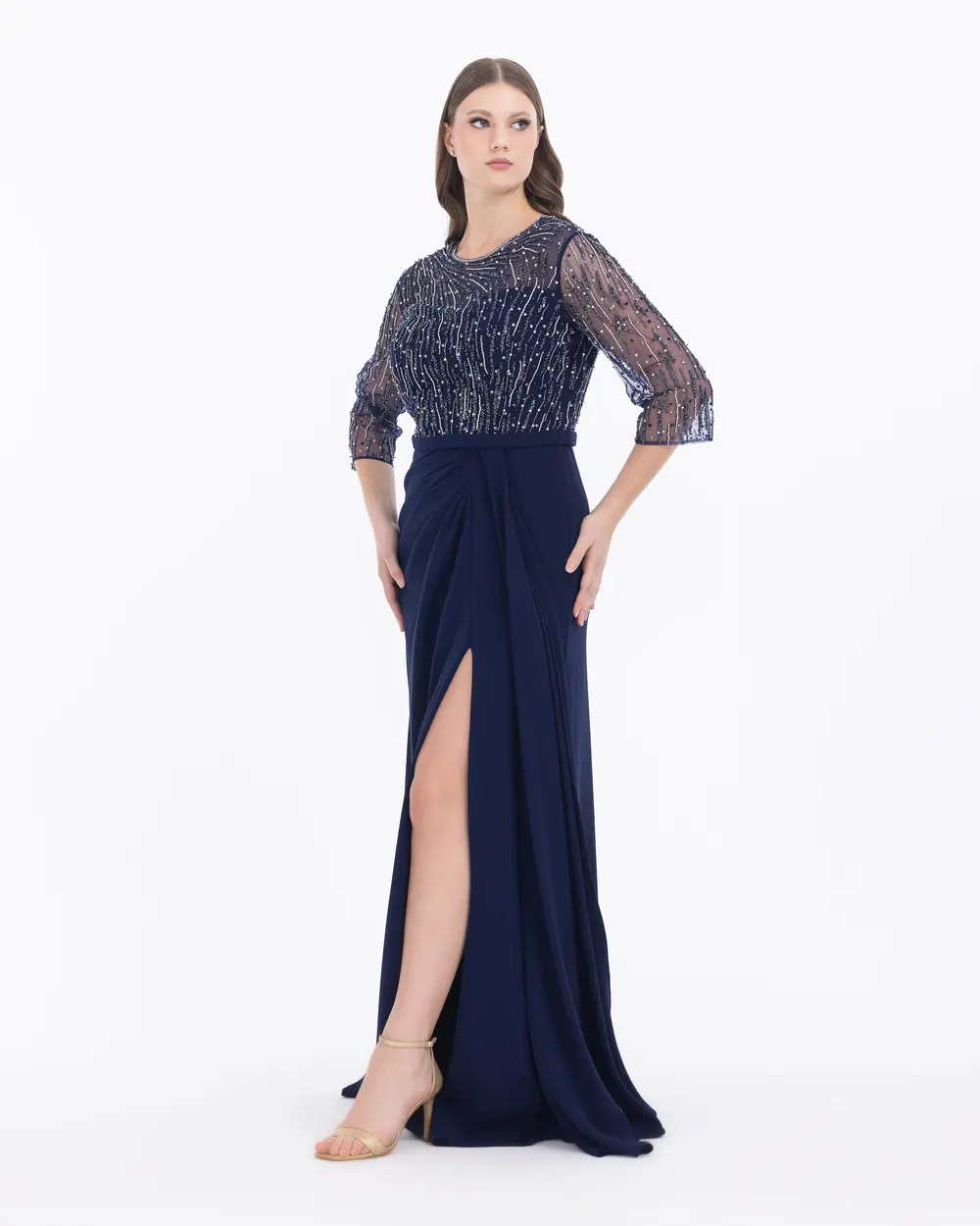 Plus Size Three Quarter Sleeve Lace Evening Dress