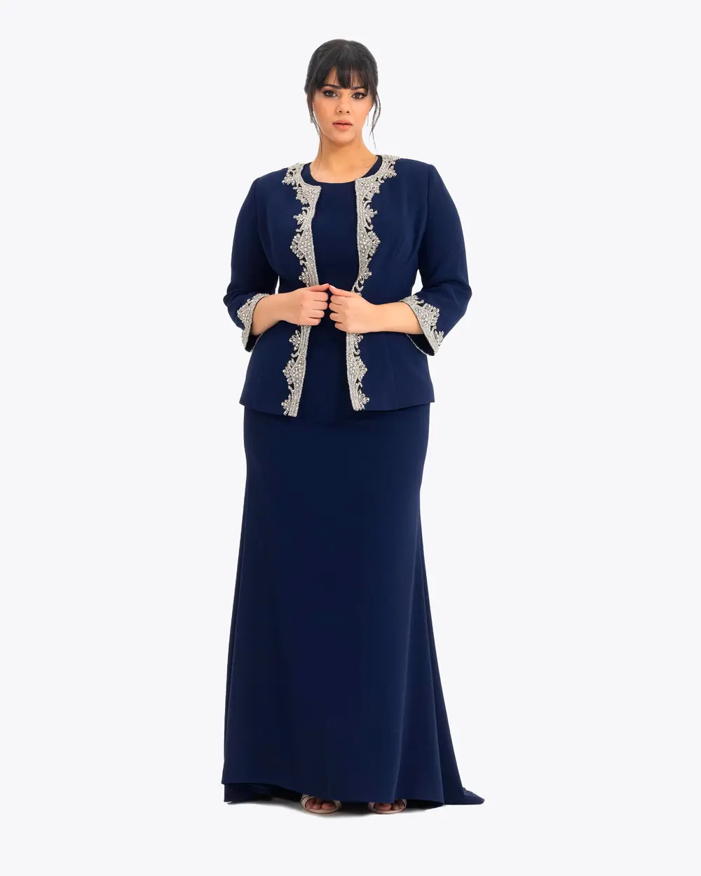 Crepe Fabric Two Piece Evening Dress with Indian Accessories