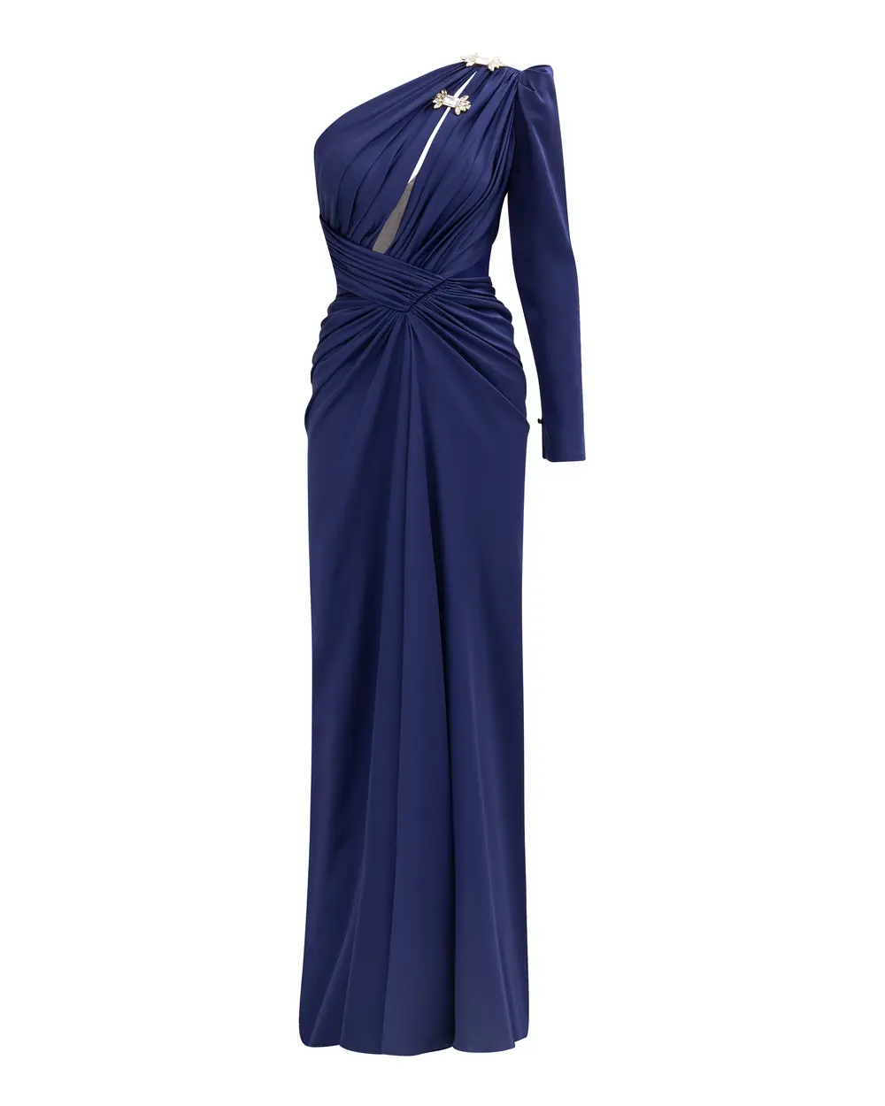 Satin Satin Window Detailed Evening Dress with Stone Slits