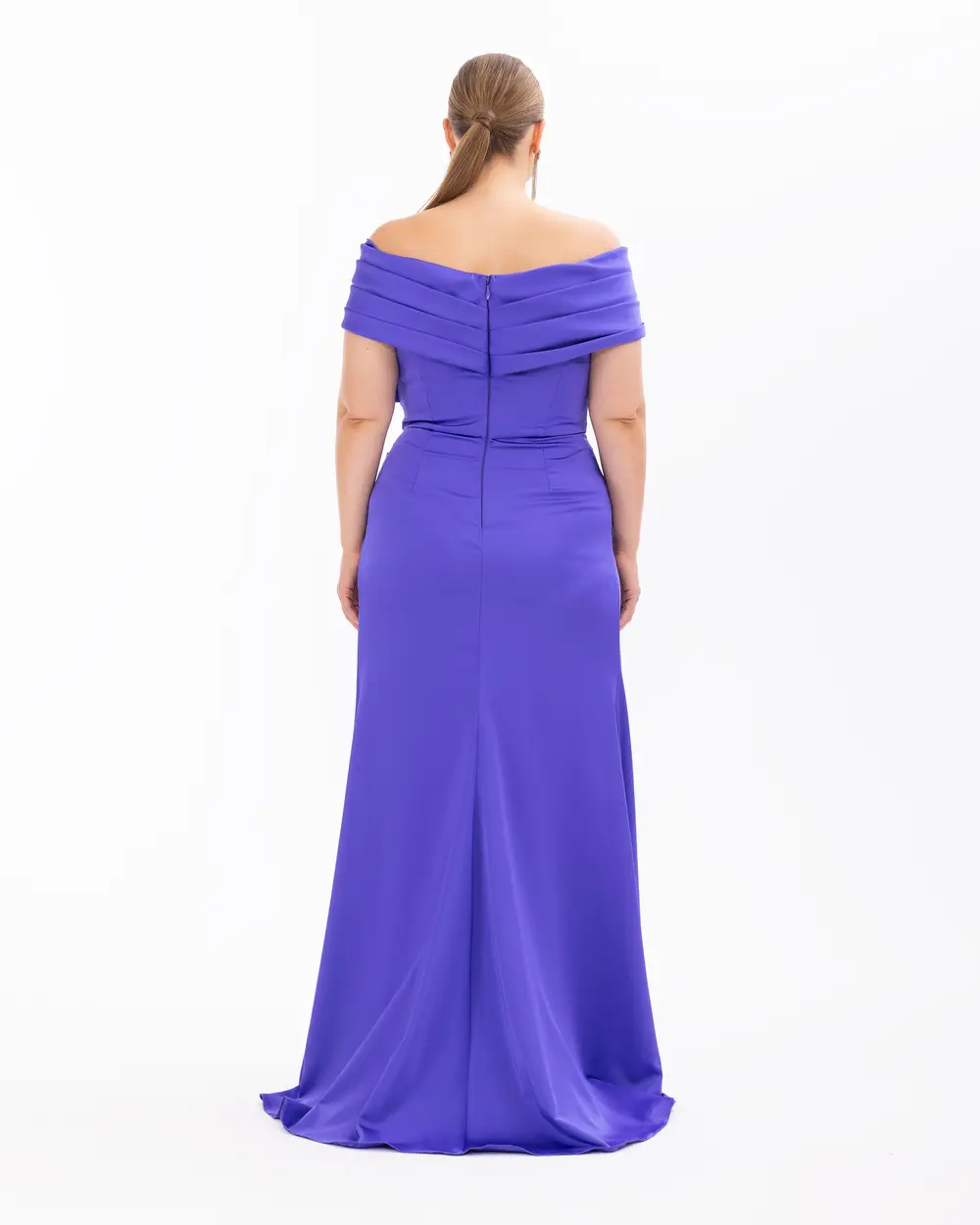 Draped Off Shoulder Slit Evening Dress