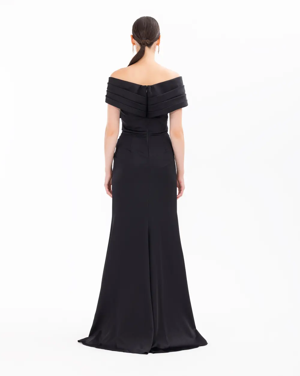 Draped Off Shoulder Slit Evening Dress