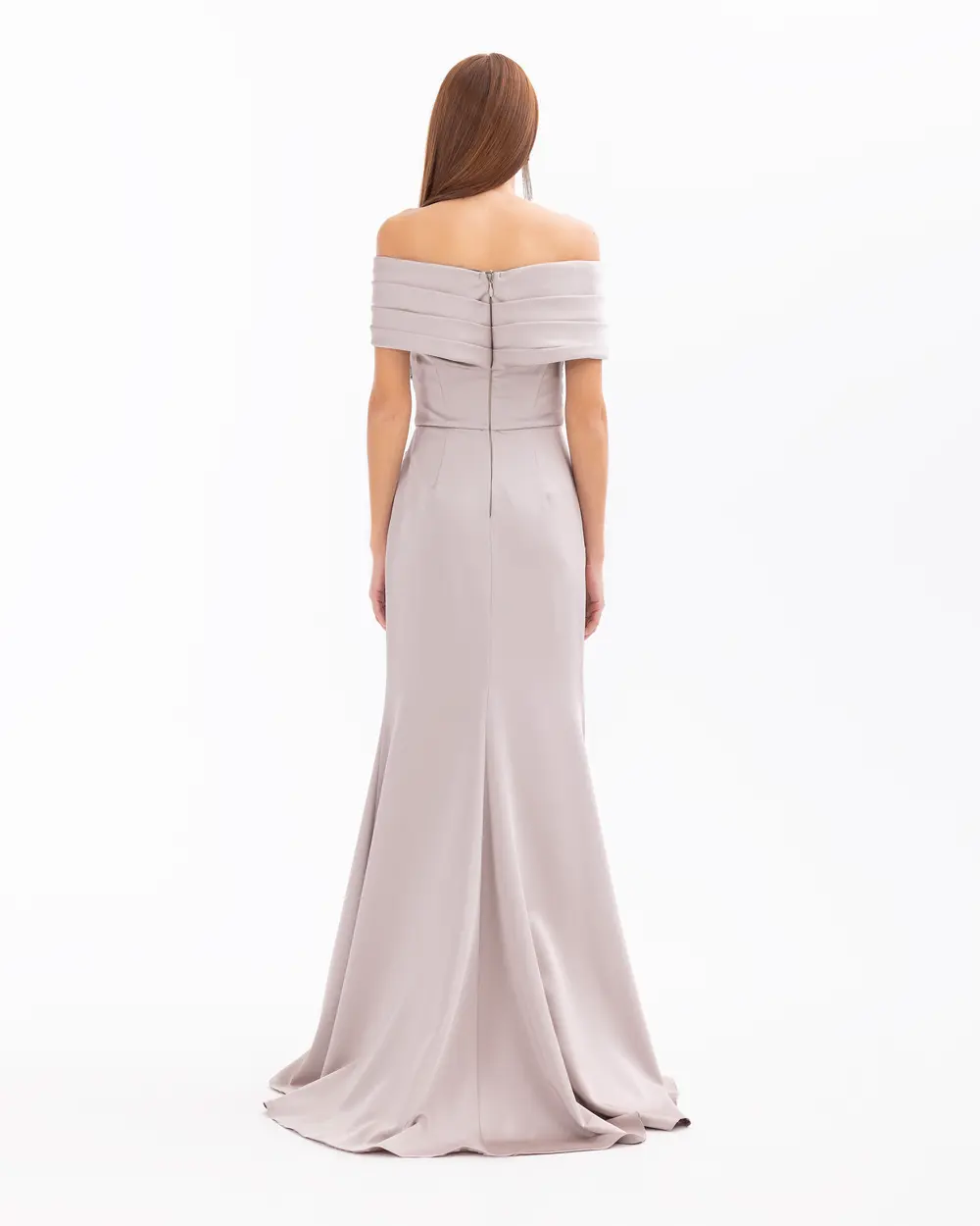 Draped Off Shoulder Slit Evening Dress