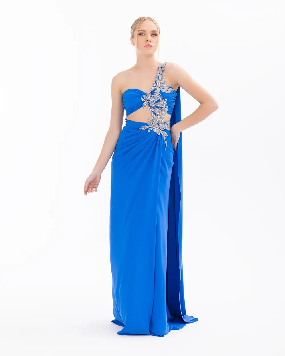 Strapless Satin Evening Dress with Indian Accessories