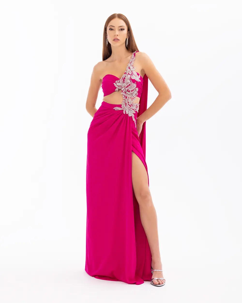 Strapless Satin Evening Dress with Indian Accessories