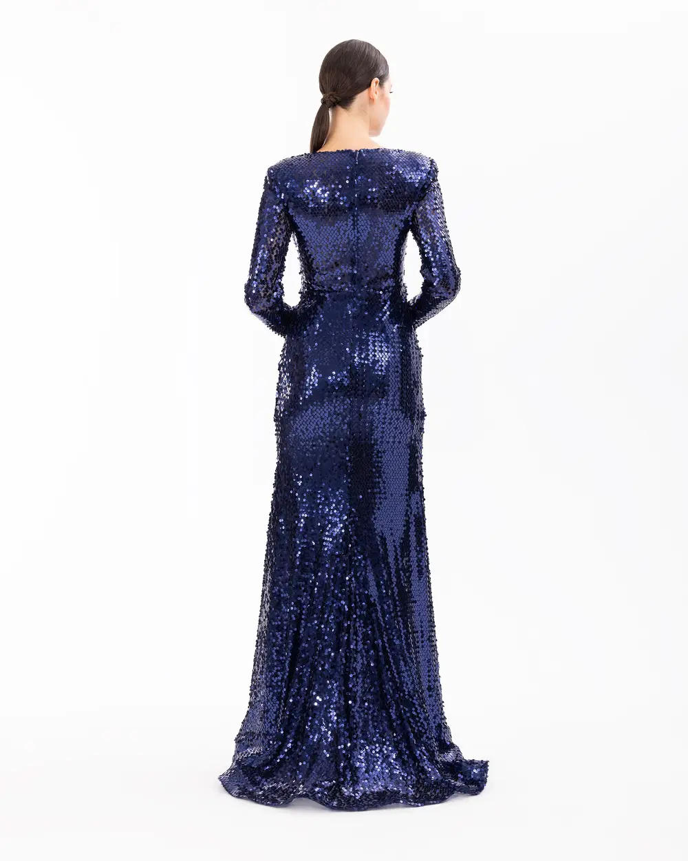 Draped Long Sleeve Sequin Evening Dress