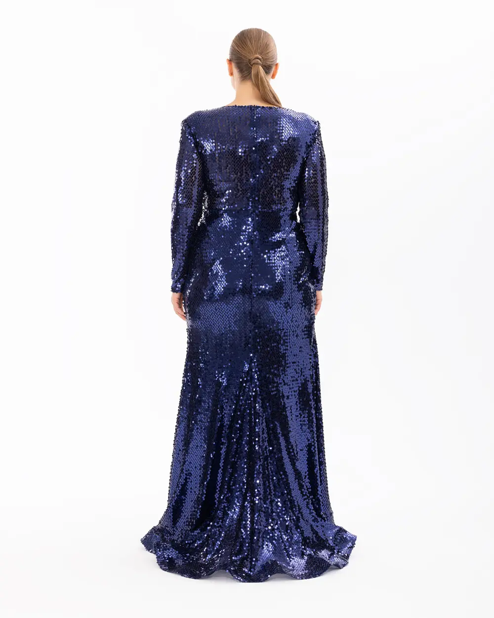 Draped Long Sleeve Sequin Evening Dress