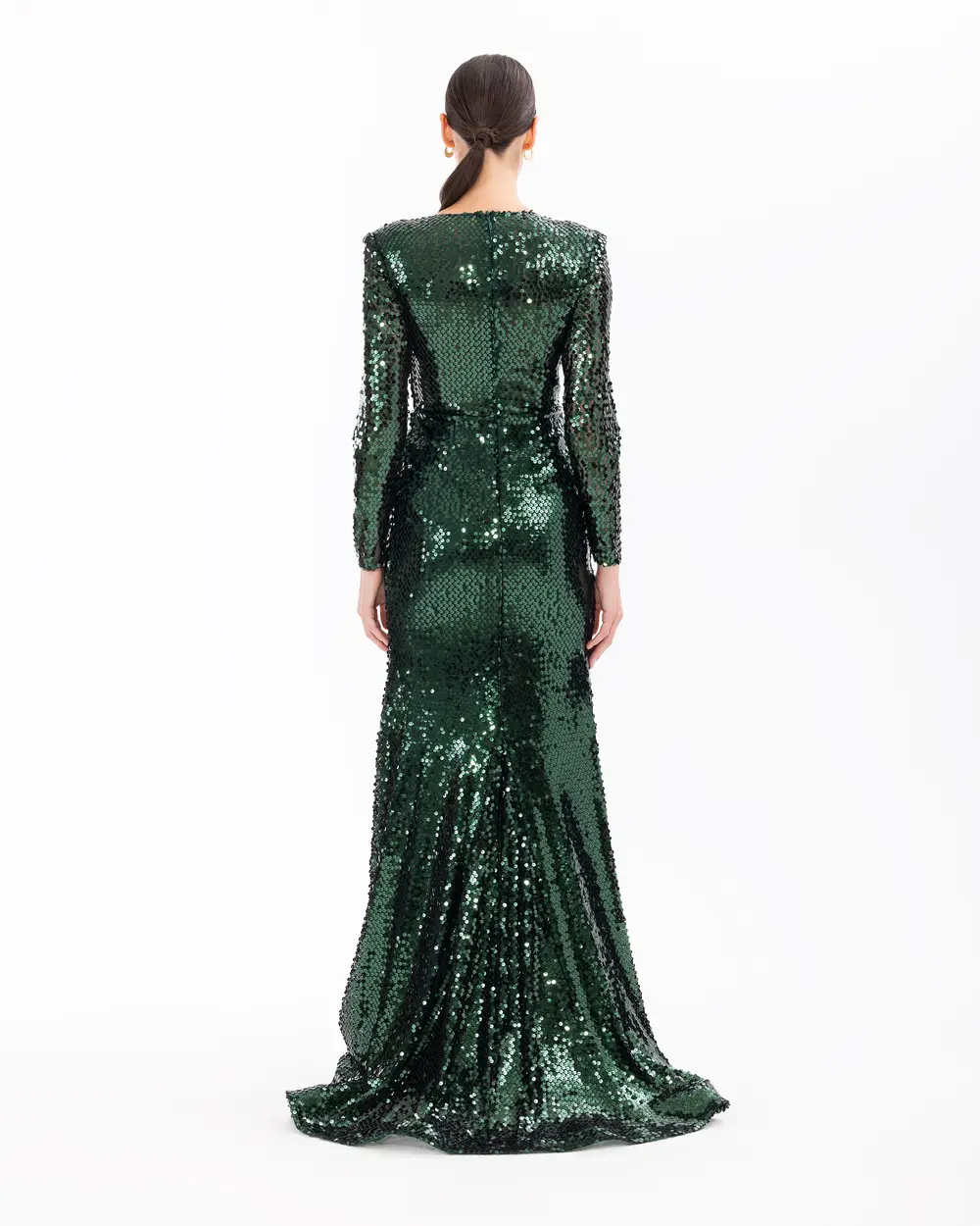 Draped Long Sleeve Sequin Evening Dress