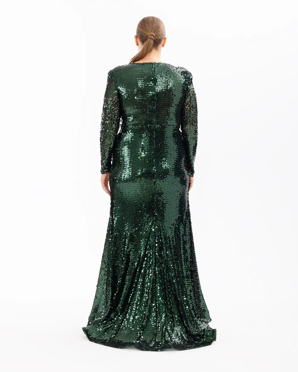 Draped Long Sleeve Sequin Evening Dress