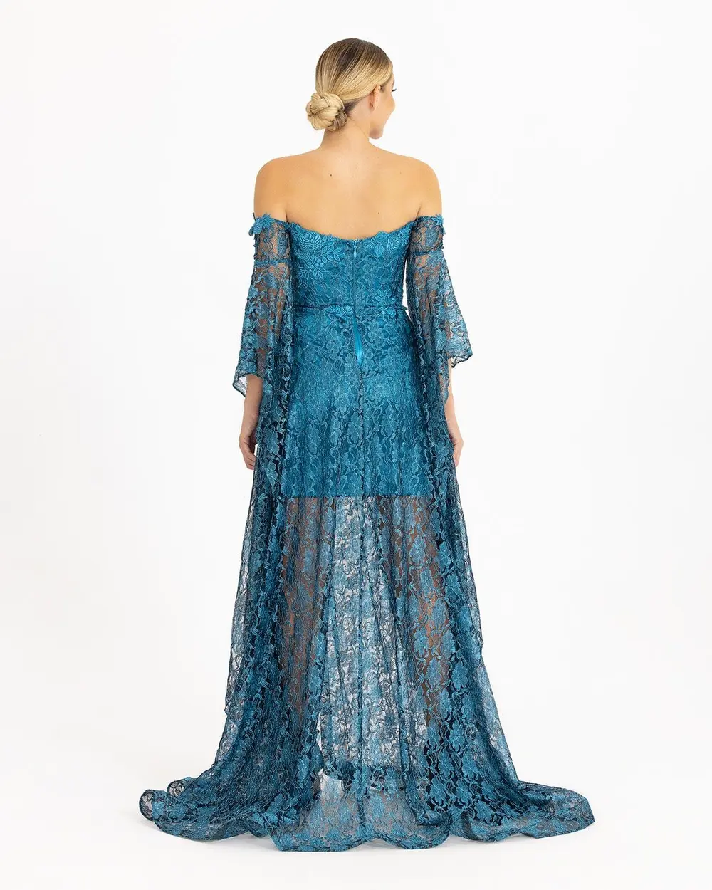 Strapless Long Sleeve Lace Evening Dress