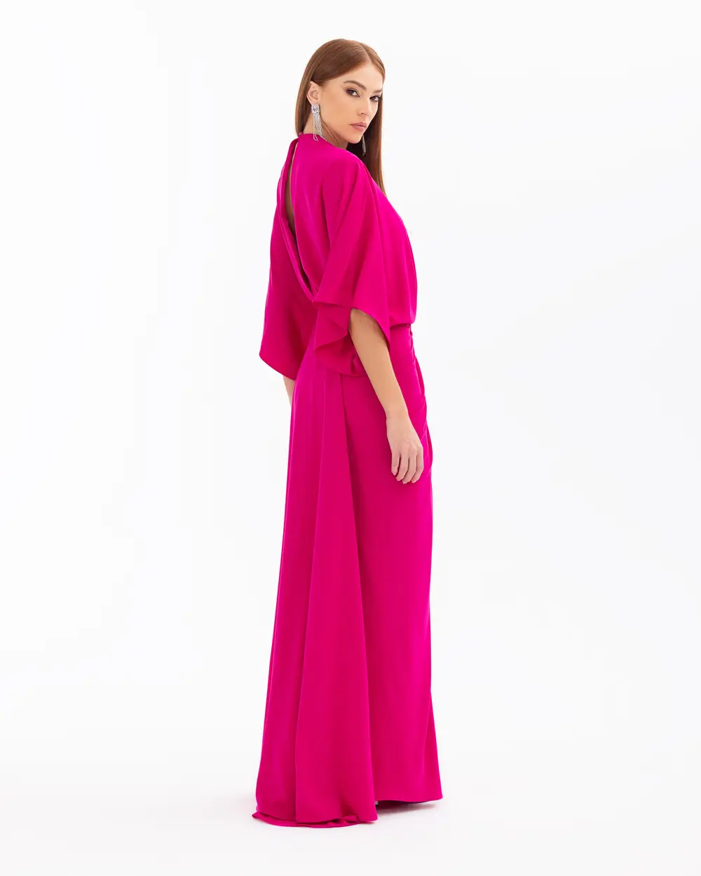 Double-breasted Collar Draped Trouser Sleeve Evening Dress