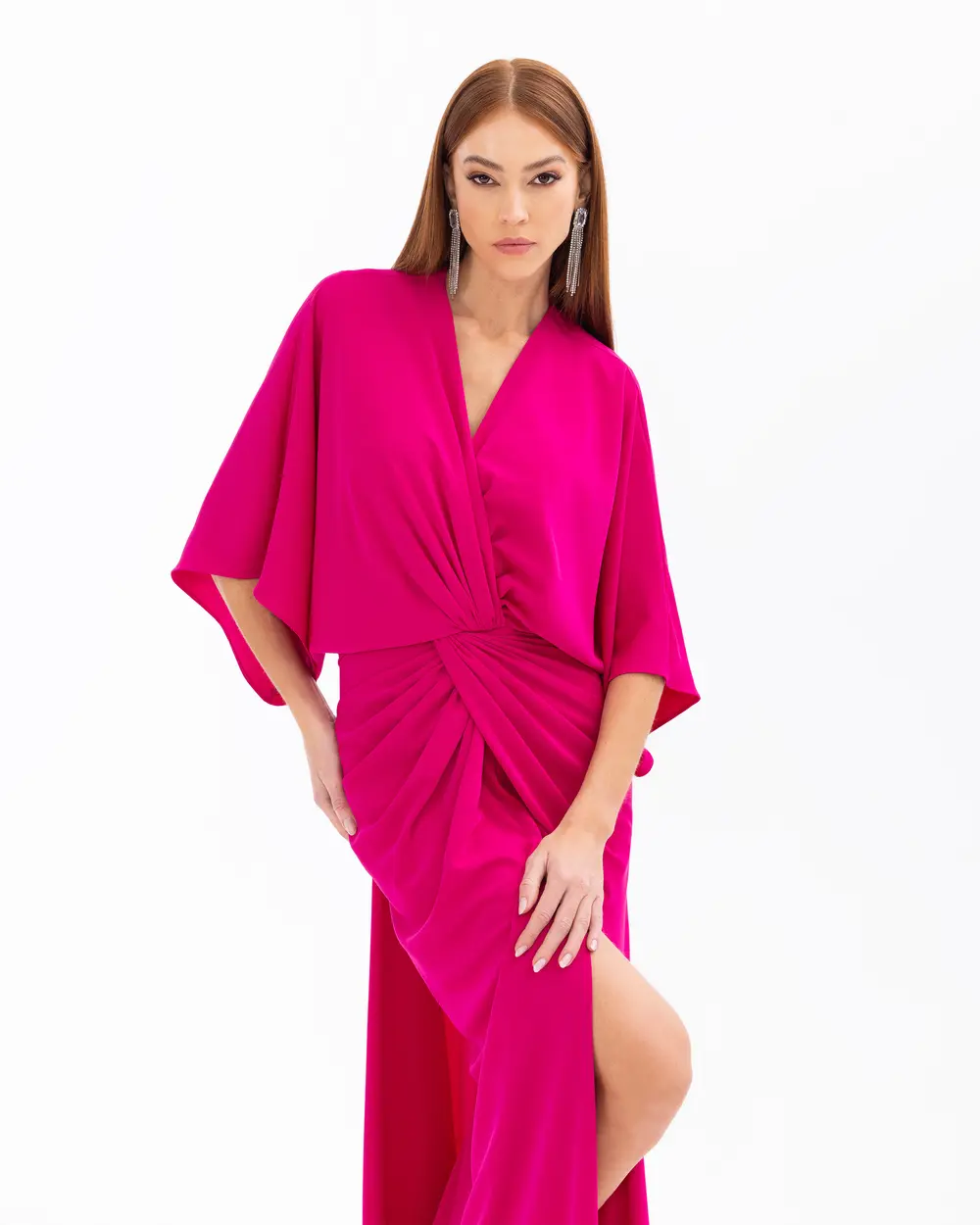 Double-breasted Collar Draped Trouser Sleeve Evening Dress