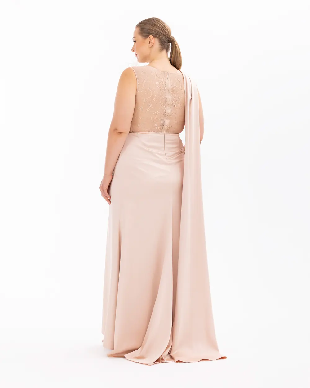 Satin Draped Narrow Form Evening Dress