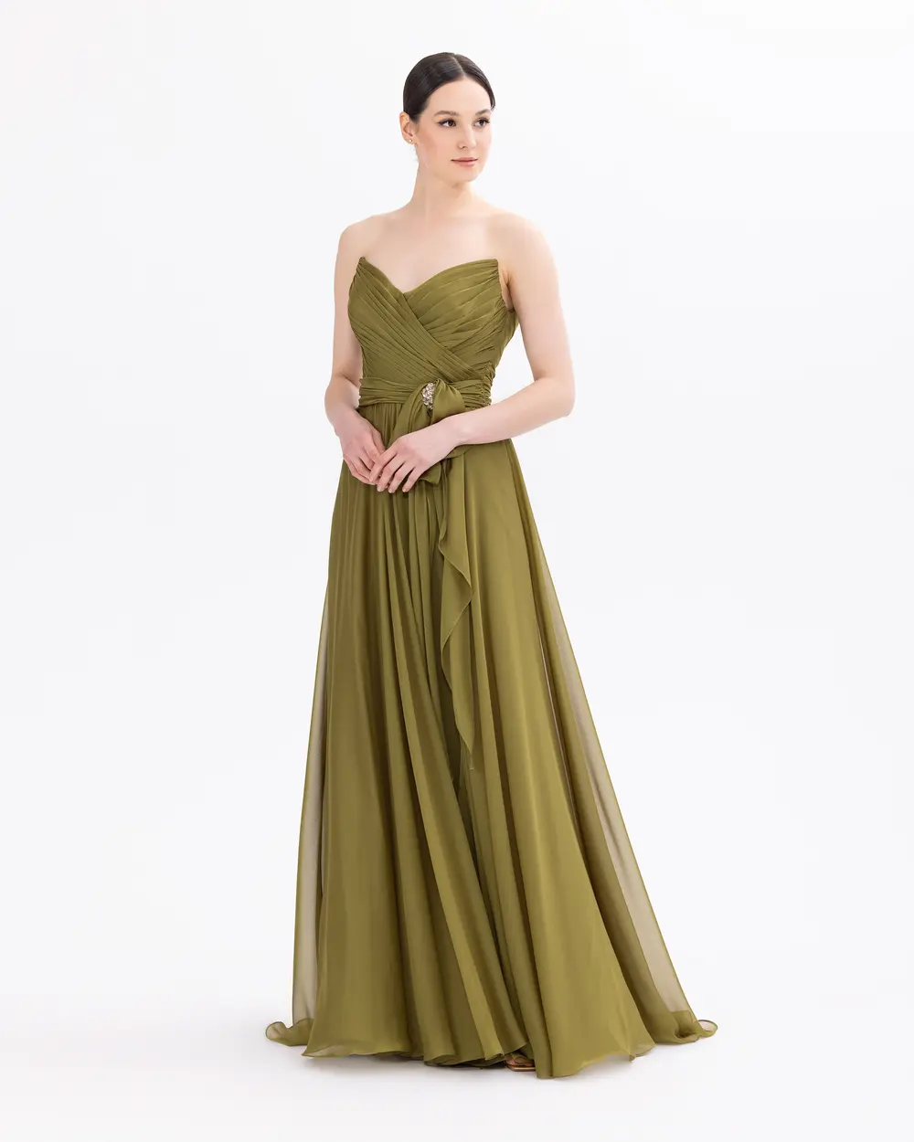 Draped Strapless Chiffon Evening Dress