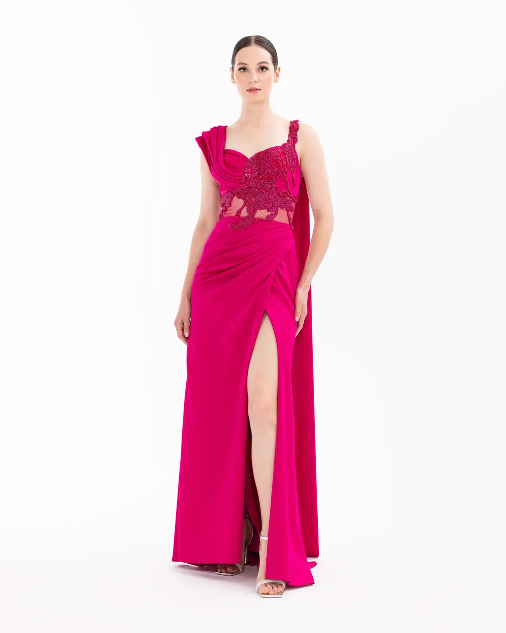 Slit Fish Form Evening Dress with Indian Accessories