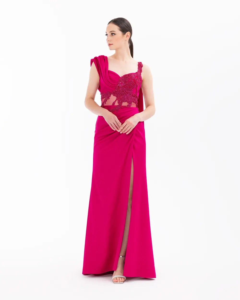 Slit Fish Form Evening Dress with Indian Accessories