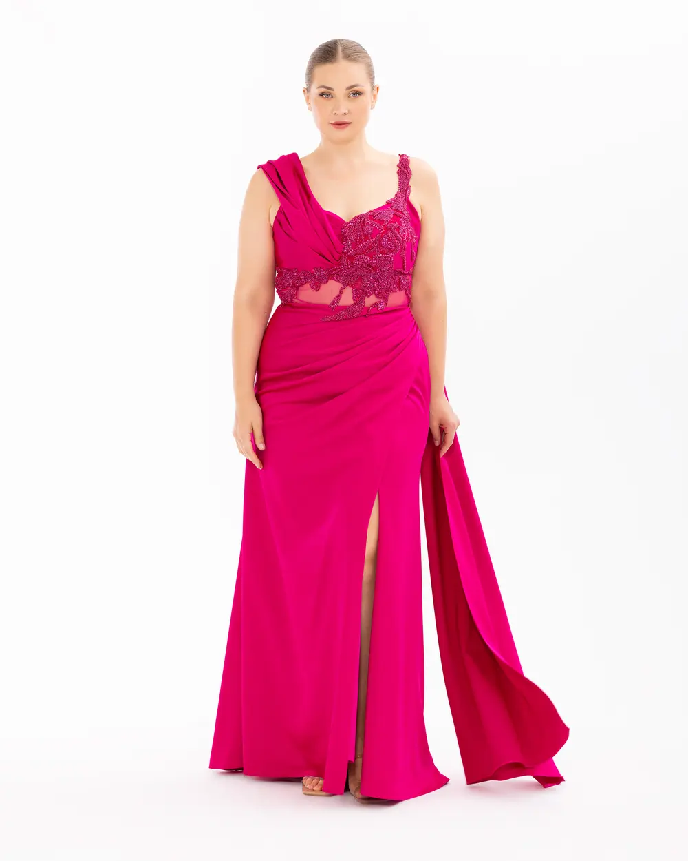 Slit Fish Form Evening Dress with Indian Accessories