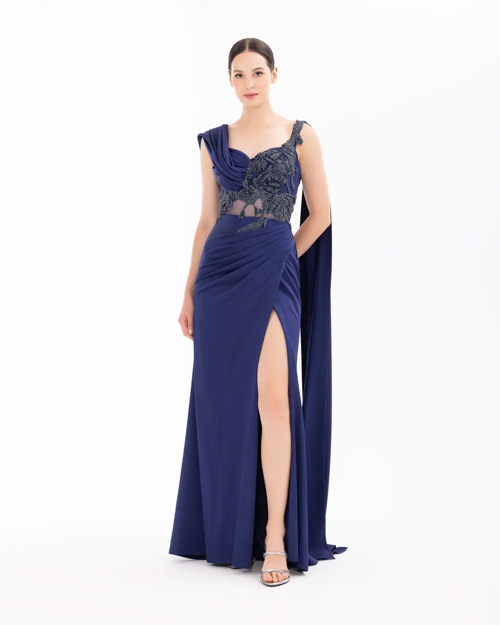 Slit Fish Form Evening Dress with Indian Accessories