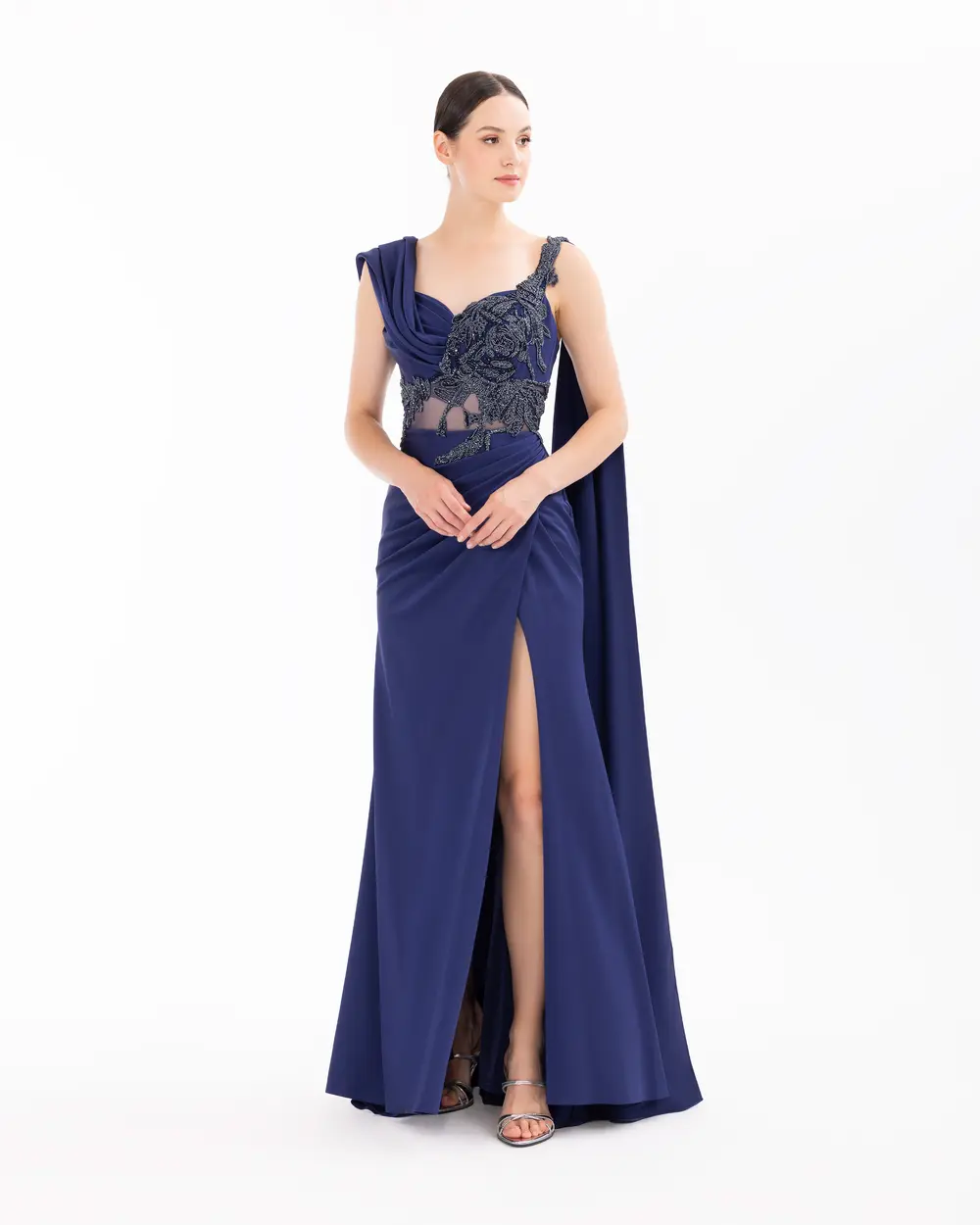 Slit Fish Form Evening Dress with Indian Accessories