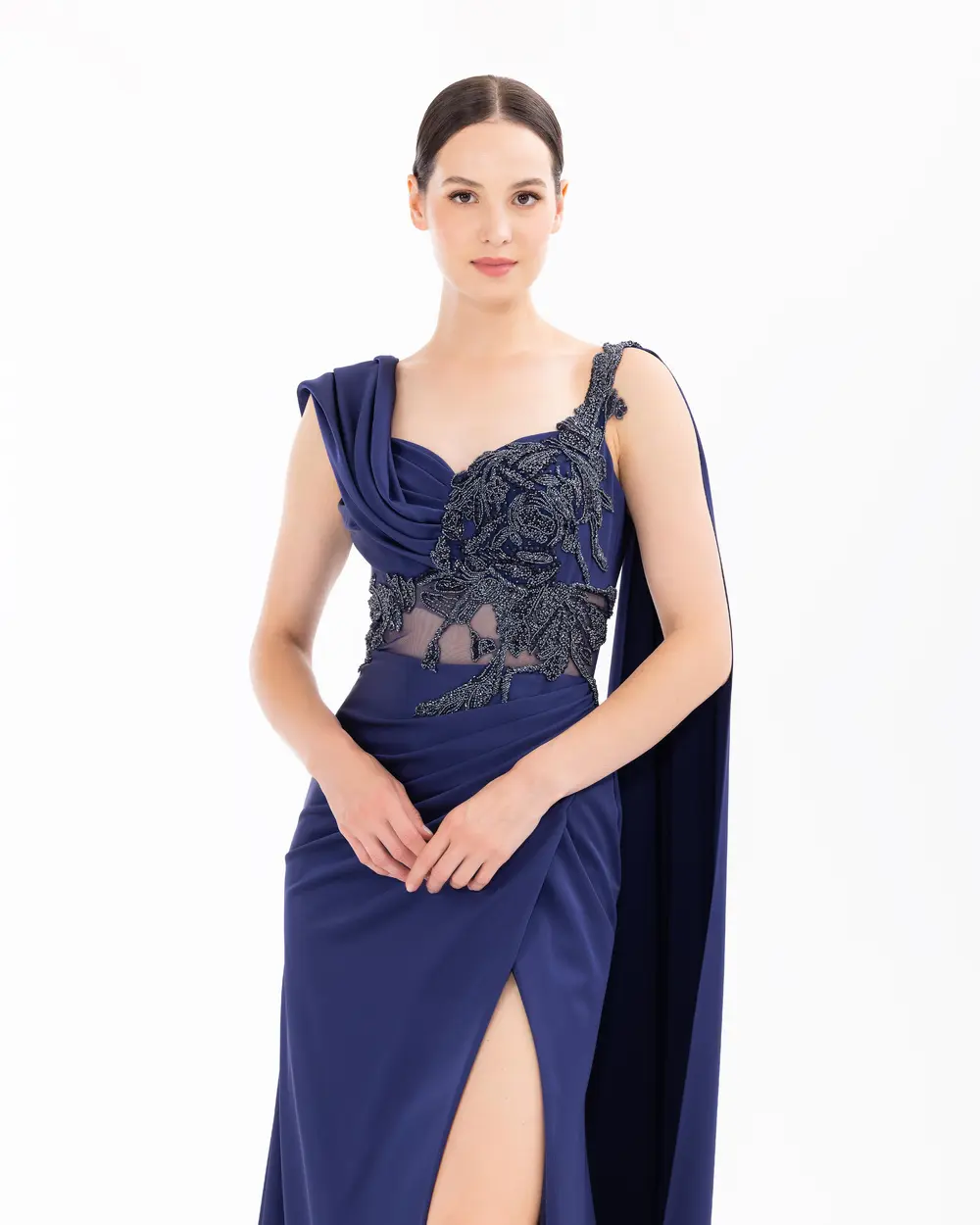 Slit Fish Form Evening Dress with Indian Accessories