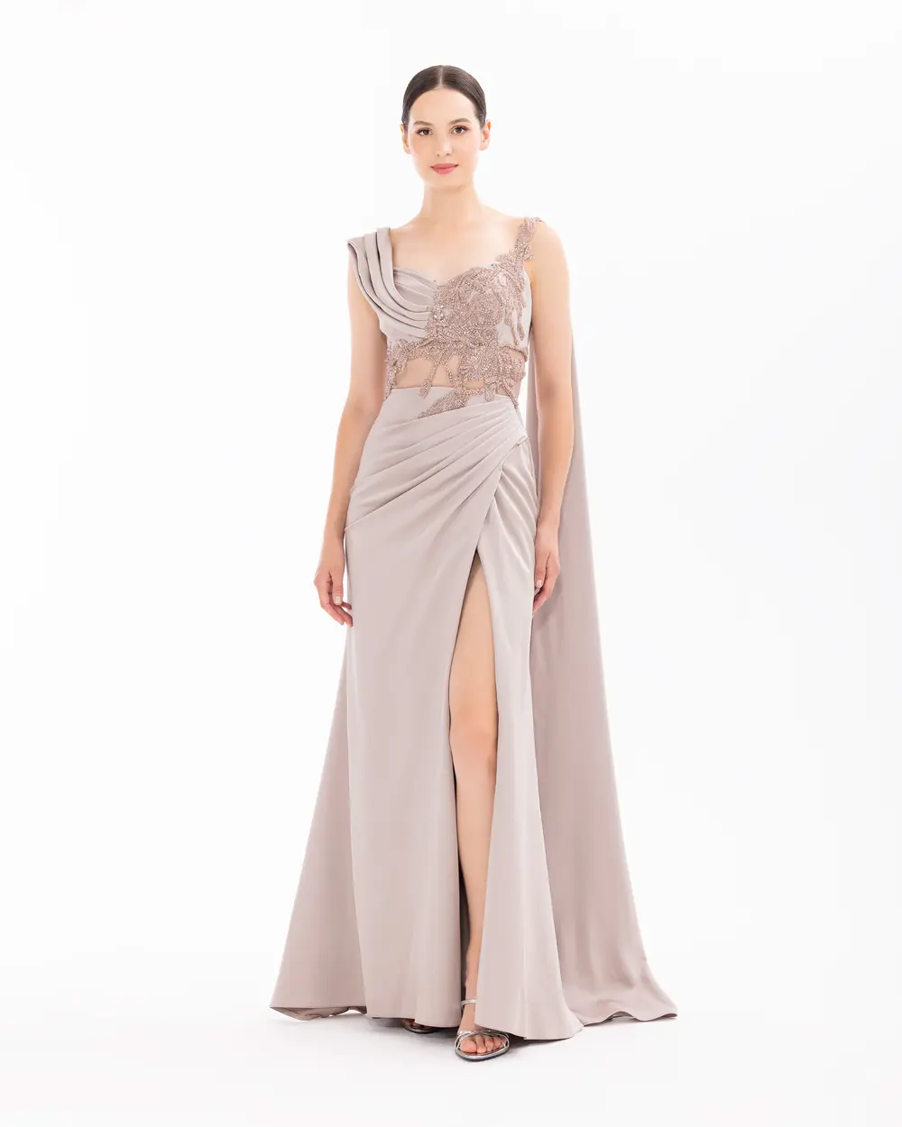 Slit Fish Form Evening Dress with Indian Accessories