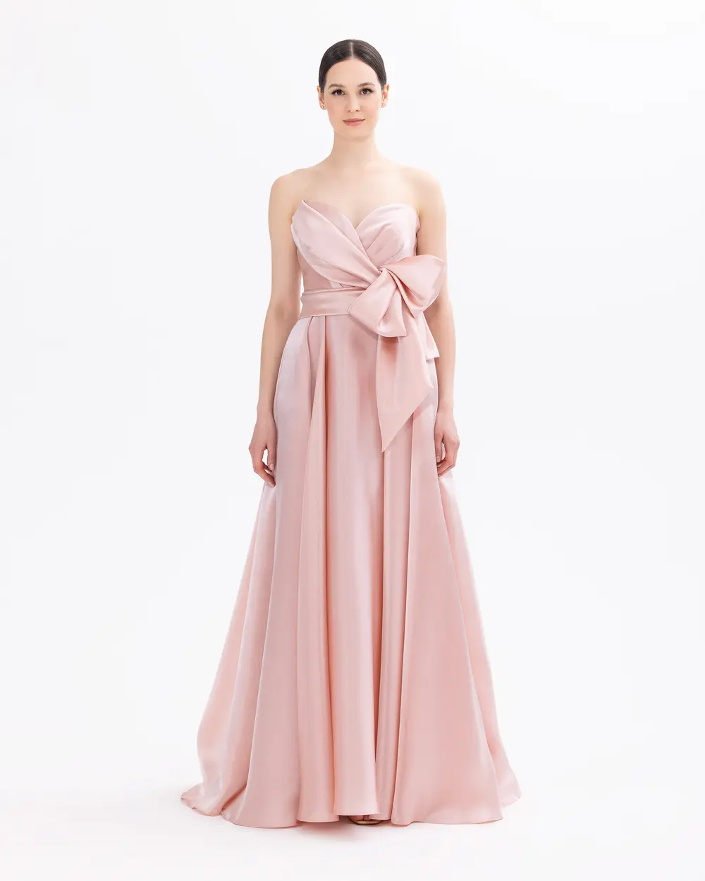 Strapless Satin Evening Dress with Pocket Slit Detail