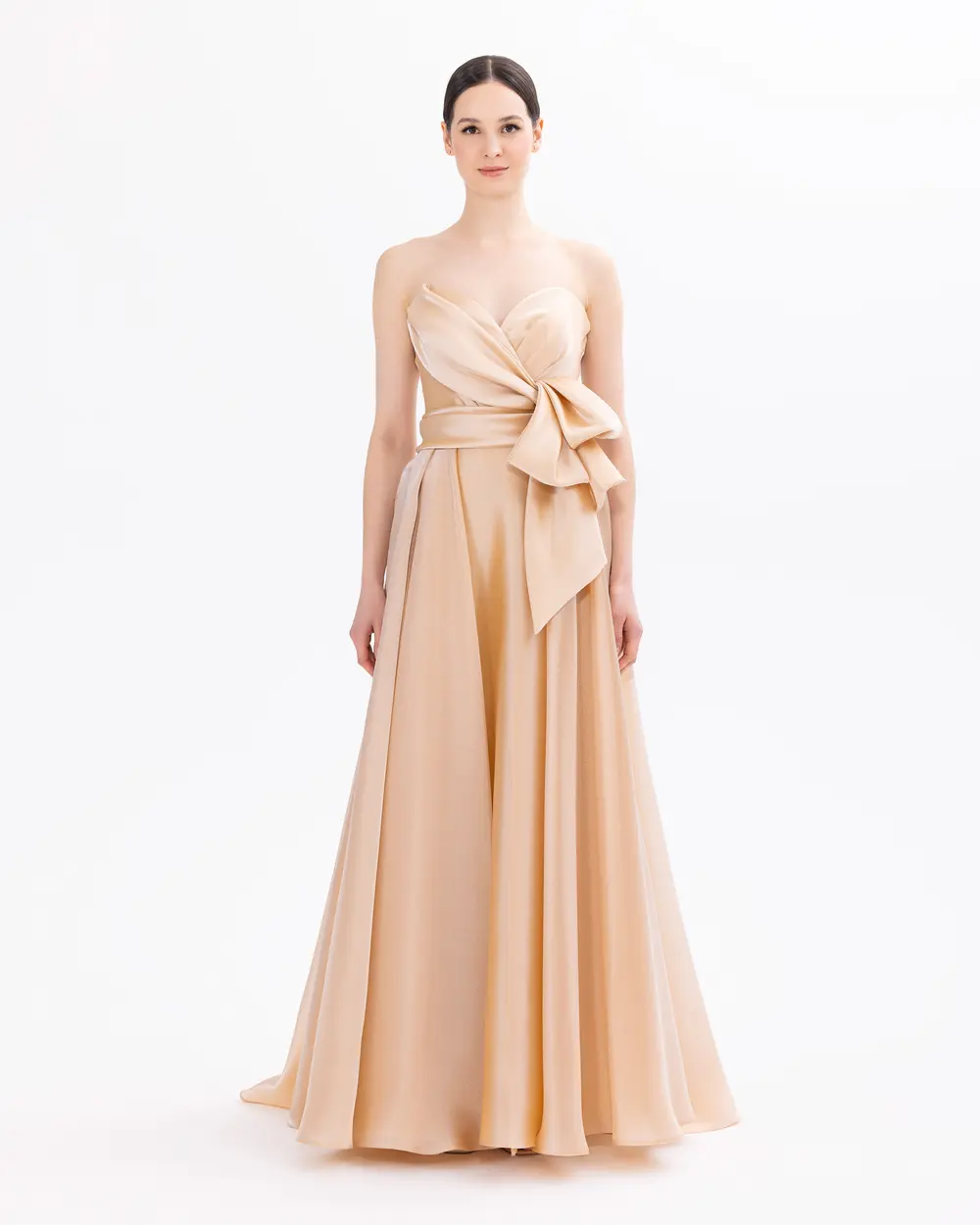 Strapless Satin Evening Dress with Pocket Slit Detail