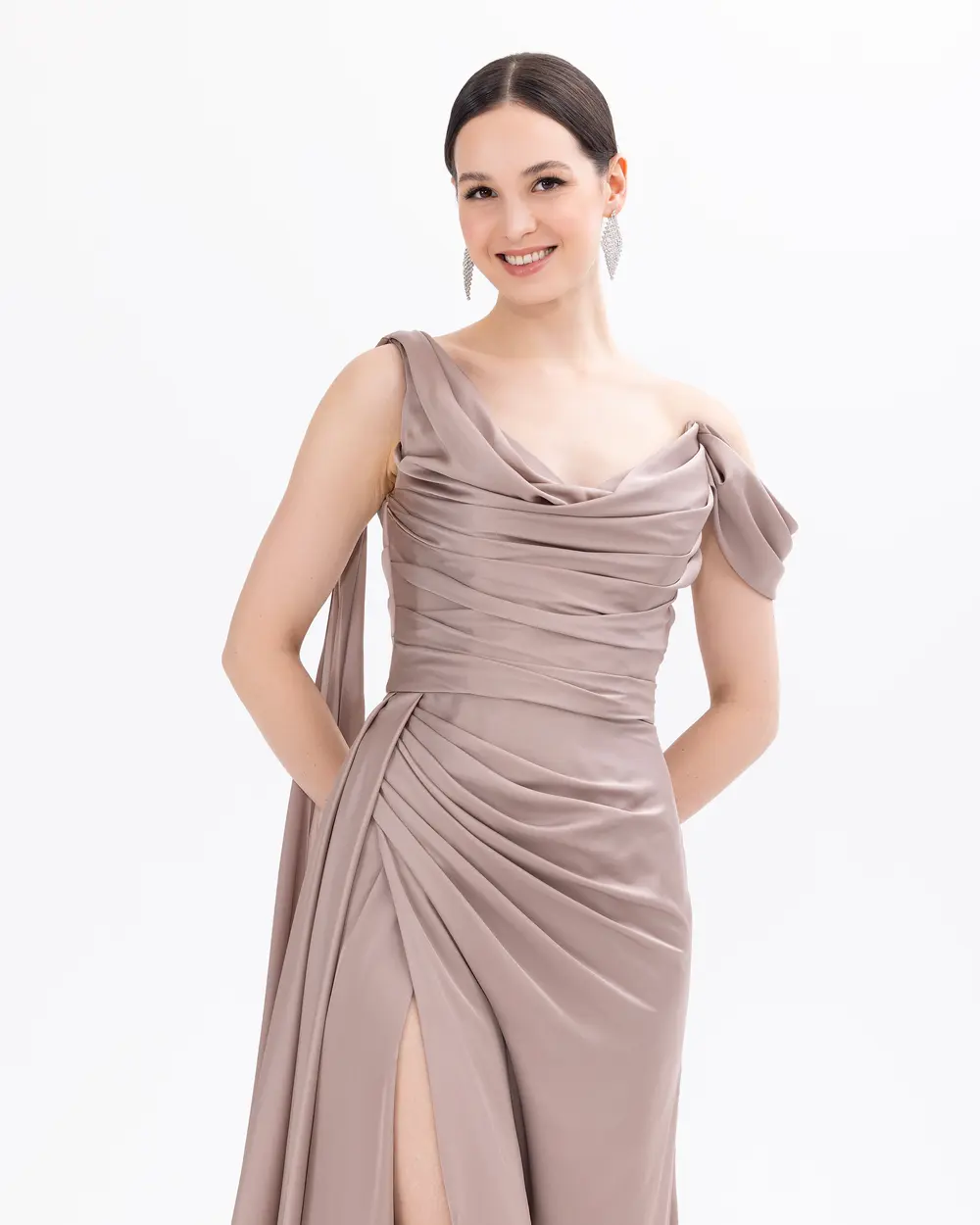 Satin One Shoulder Evening Dress