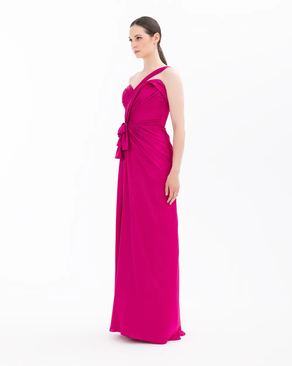 Draped One Shoulder Slit Evening Dress